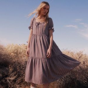 Madewell Square Neck Tiered Midi Dress in Textured Seersucker